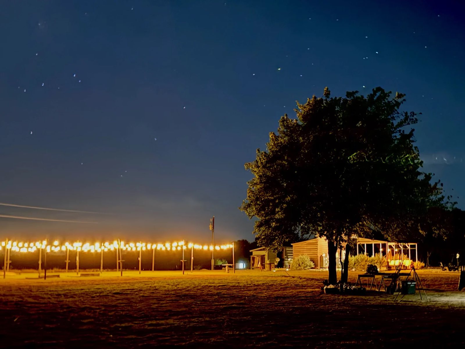 String lights under a Texas sky